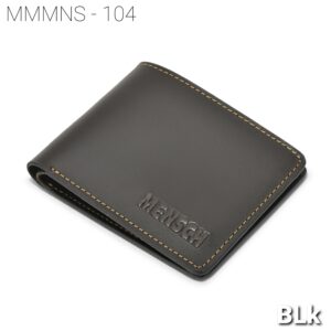 MMMNS-104  Mensch Premium Vintage Crunch Leather With Natural Scars Bi Fold Wallet With Slider Pocket & Inside I.D Pocket (Black)