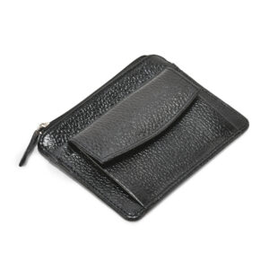 TC - 995 Full Grain Leather Card Holder With Coin Pocket & Zipper Pocket (black)