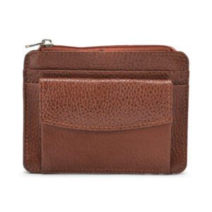 TC - 995 Full Grain Leather Card Holder With Coin Pocket & Zipper Pocket (tan)