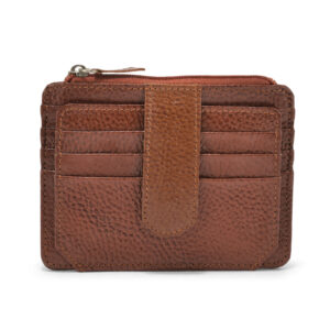 TC - 994 Full Grain Leather Card Holder With Luppi Flap & Zipper Pocket (tan)