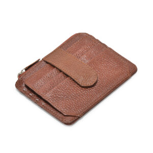 TC - 994 Full Grain Leather Card Holder With Luppi Flap & Zipper Pocket (tan)