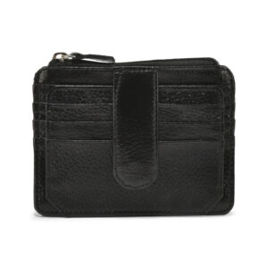 TC - 994 Full Grain Leather Card Holder With Luppi Flap & Zipper Pocket (black)