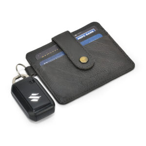 MM-50 Leather Card Holder With Key Ring Loop & Secure Luppi(Black)