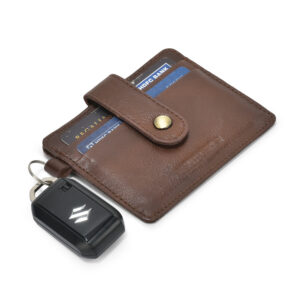 MM-50 Leather Card Holder With Key Ring Loop & Secure Luppi (Tan)