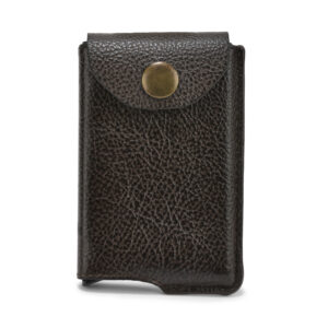 SS Metal Push Button Card Holder With Leather Cover & Secure Flap Lock (Brown)