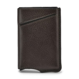 SS Metal Push Button Card Holder With Leather Cover Without Flap (Brown)