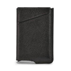 SS Metal Push Button Card Holder With Leather Cover Without Flap (black)