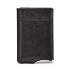 SS Metal Push Button Card Holder With Leather Cover Without Flap (black)