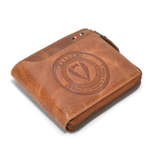 RAMNS - 027 Mensch Premium Vintage Crunch Leather Zipper Wallet With Centre Flap & Coin Pocket (tan)