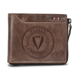 RAMNS - 027 Mensch Premium Vintage Crunch Leather Zipper Wallet With Centre Flap & Coin Pocket (Brown)