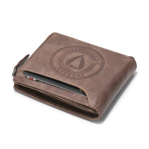 RAMNS - 027 Mensch Premium Vintage Crunch Leather Zipper Wallet With Centre Flap & Coin Pocket (Brown)