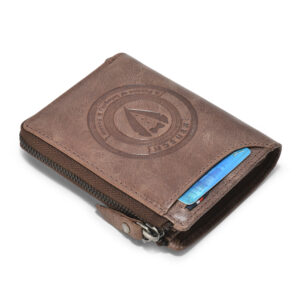 RAMNS - 026 Mensch Premium Vintage Crunch Leather Bi Fold Book Shape Zipper Wallet With Centre Flap & Coin Pocket (Brown)