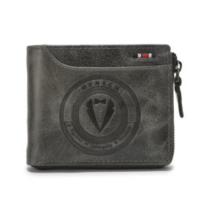 RAMNS - 027 Mensch Premium Vintage Crunch Leather Zipper Wallet With Centre Flap & Coin Pocket (Black)