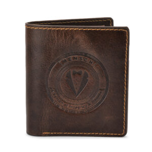 MMMNS - 101 Mensch Premium Vintage Crunch Leather Bi Fold Book Shape Mini Wallet With Small Pen & Zipper Pocket (Brown)