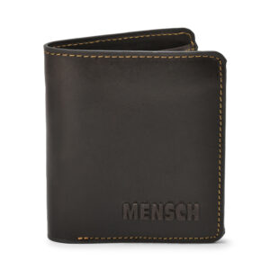 MMMNS-0100  Mensch Premium Vintage Crunch Leather With Natural Scars Bi Fold Book Shape Mini Wallet With Small Pen & Inside Hidden Flap Pocket (D.Brown)