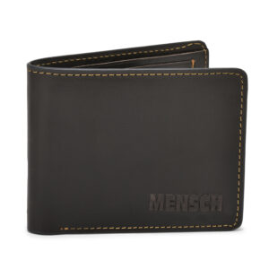 MMMNS-104  Mensch Premium Vintage Crunch Leather With Natural Scars Bi Fold Wallet With Slider Pocket & Inside I.D Pocket (Black)