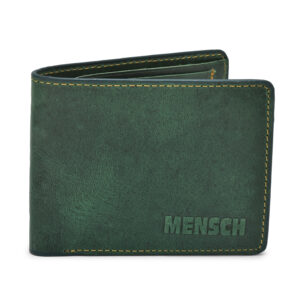 MMMNS-104  Mensch Premium Vintage Crunch Leather With Natural Scars Bi Fold Wallet With Slider Pocket & Inside I.D Pocket (Green)