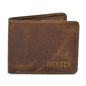 MMMNS-104  Mensch Premium Vintage Crunch Leather With Natural Scars Bi Fold Wallet With Slider Pocket & Inside I.D Pocket (Tan)