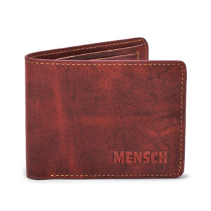 MMMNS-104  Mensch Premium Vintage Crunch Leather With Natural Scars Bi Fold Wallet With Slider Pocket & Inside I.D Pocket (Red)