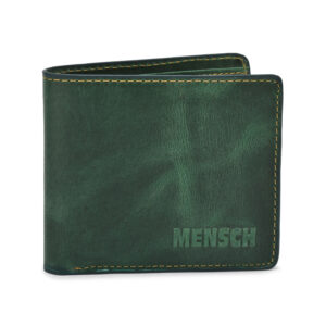 MMMNS-105  Mensch Premium Vintage Crunch Leather With Natural Scars Bi Fold Wallet With Slider Detachable Card Holder Flap (Green)