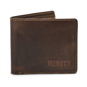 MMMNS-105  Mensch Premium Vintage Crunch Leather With Natural Scars Bi Fold Wallet With Slider Detachable Card Holder Flap (Light Brown)