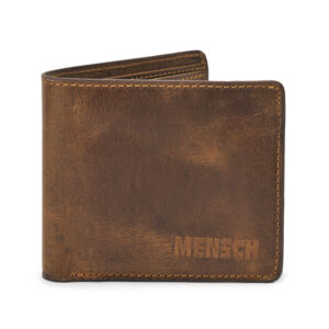 MMMNS-105 Mensch Premium Vintage Crunch Leather With Natural Scars Bi Fold Wallet With Slider Detachable Card Holder Flap (Tan)