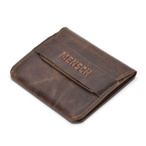 MMMNS-103 Mensch Premium Vintage Crunch Leather With Natural Scars Flap Pouch Card Holder (Brown)