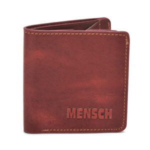 MMMNS-0102 Mensch Premium Vintage Crunch Leather Bi Fold Book Shape Mini Wallet With Card Pocket Maximum Capacity 8 Cards & Back Side Secure Flap Pocket (Red)