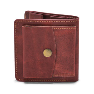 MMMNS-0102 Mensch Premium Vintage Crunch Leather Bi Fold Book Shape Mini Wallet With Card Pocket Maximum Capacity 8 Cards & Back Side Secure Flap Pocket (Red)