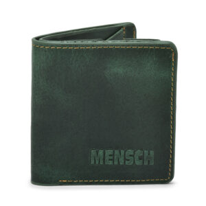 MMMNS-0102 Mensch Premium Vintage Crunch Leather Bi Fold Book Shape Mini Wallet With Card Pocket Maximum Capacity 8 Cards & Back Side Secure Flap Pocket (Green)