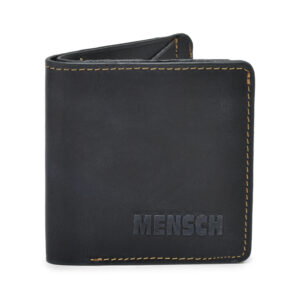 MMMNS-0102 Mensch Premium Vintage Crunch Leather Bi Fold Book Shape Mini Wallet With Card Pocket Maximum Capacity 8 Cards & Back Side Secure Flap Pocket (Blue)