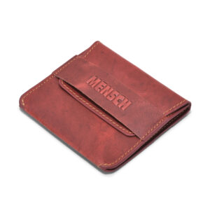 MMMNS-0103 Mensch Premium Vintage Crunch Leather With Natural Scars Flap Pouch Card Holder (Red)