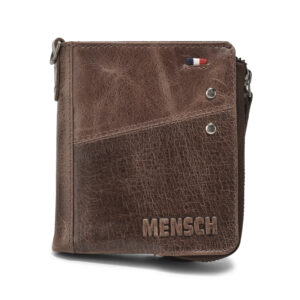 RAMNS - 022 Mensch Premium Vintage Crunch Leather Bi Fold Book Shape Wallet With key holding loop & Both Side 2 Zipper Pocket Tich Lock (Brown)