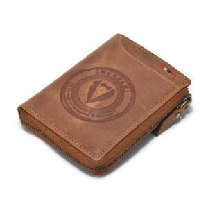 RAMNS - 026 Mensch Premium Vintage Crunch Leather Bi Fold Book Shape Zipper Wallet With Centre Flap & Coin Pocket (Tan)