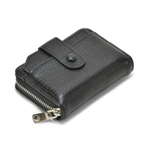 TC-243 Full Grain Artificial Leather Round Chain Card Holder With Luppi Detachable Card (BLK)