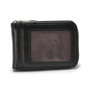 TC-02 Artificial Leather Round Chain Card Holder With Extra ID Slots Vertical Shape (BLK)