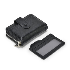 TC-243 Full Grain Artificial Leather Round Chain Card Holder With Luppi Detachable Card (BLK)