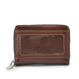 TC-01 Artificial Leather Round Chain Card Holder With Extra ID Slots Horizontal Shape  (TAN)