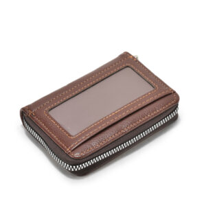 TC-01 Artificial Leather Round Chain Card Holder With Extra ID Slots Horizontal Shape  (TAN)