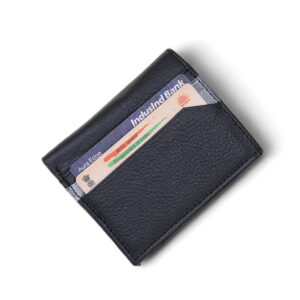 SS Tilt Cut  Men's Leather Cardholder Mini Wallet (Black)